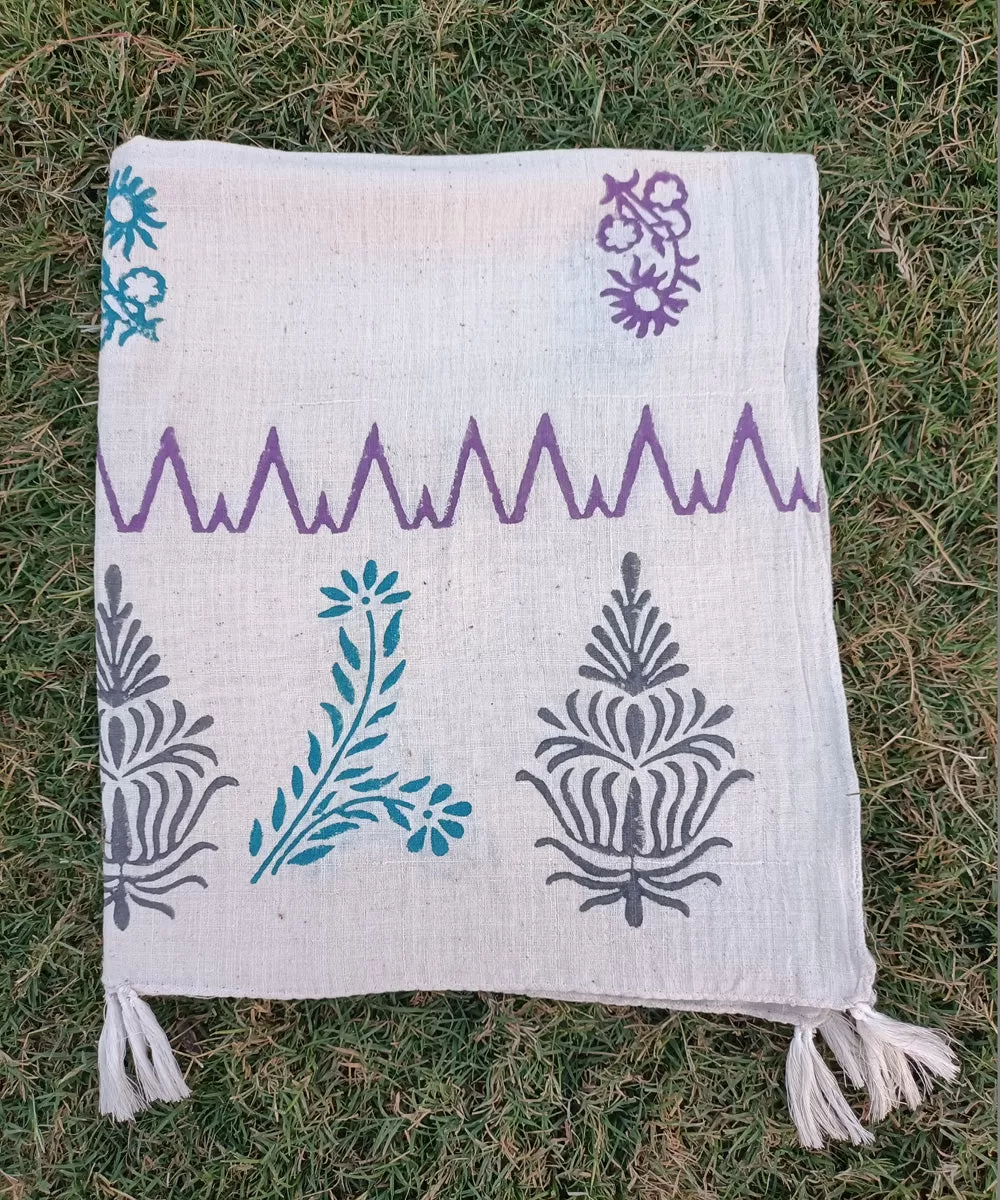 Offwhite cotton handspun handblock printed stole