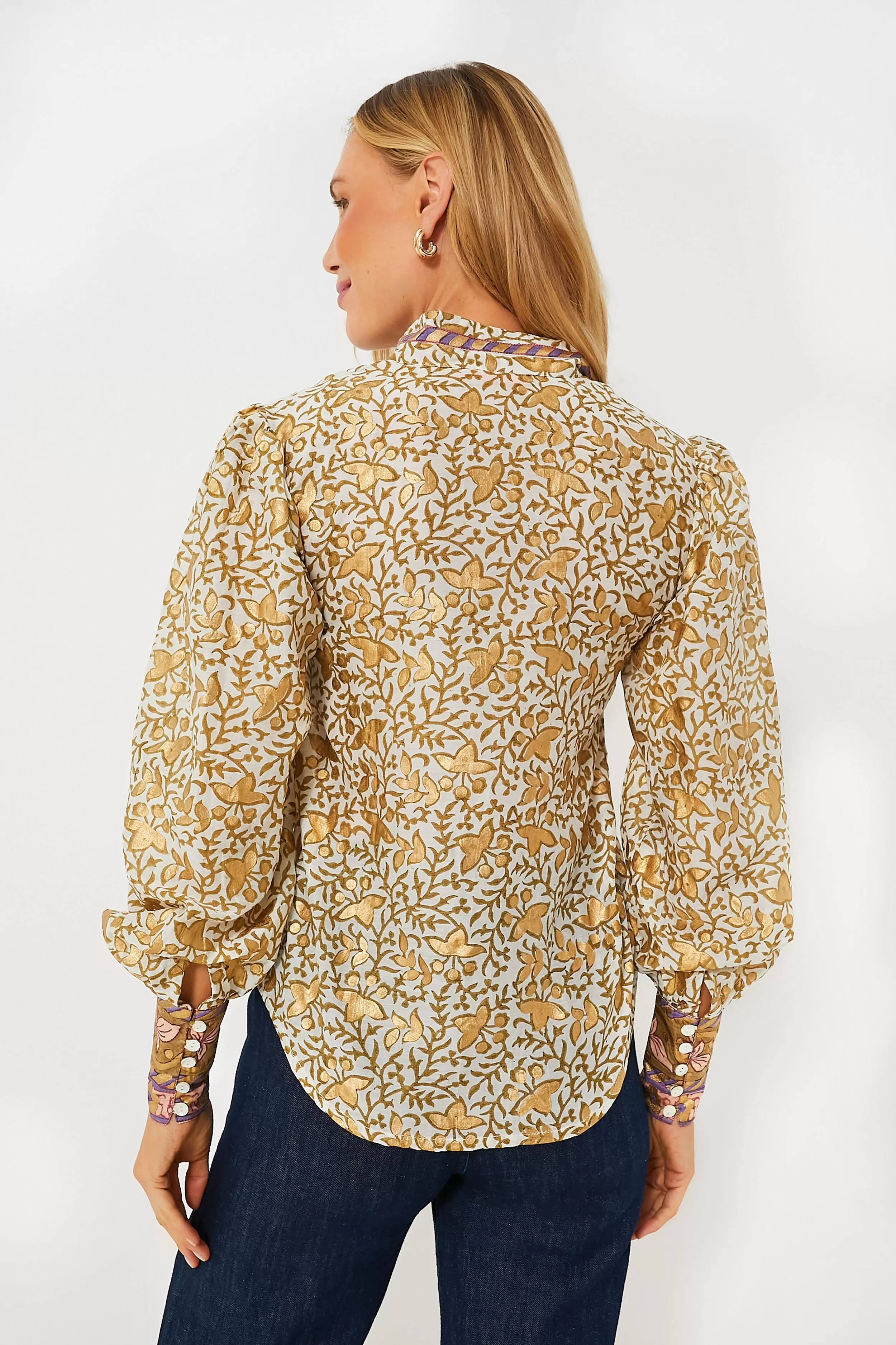 Olive Marchesa High Neck Button Blouse