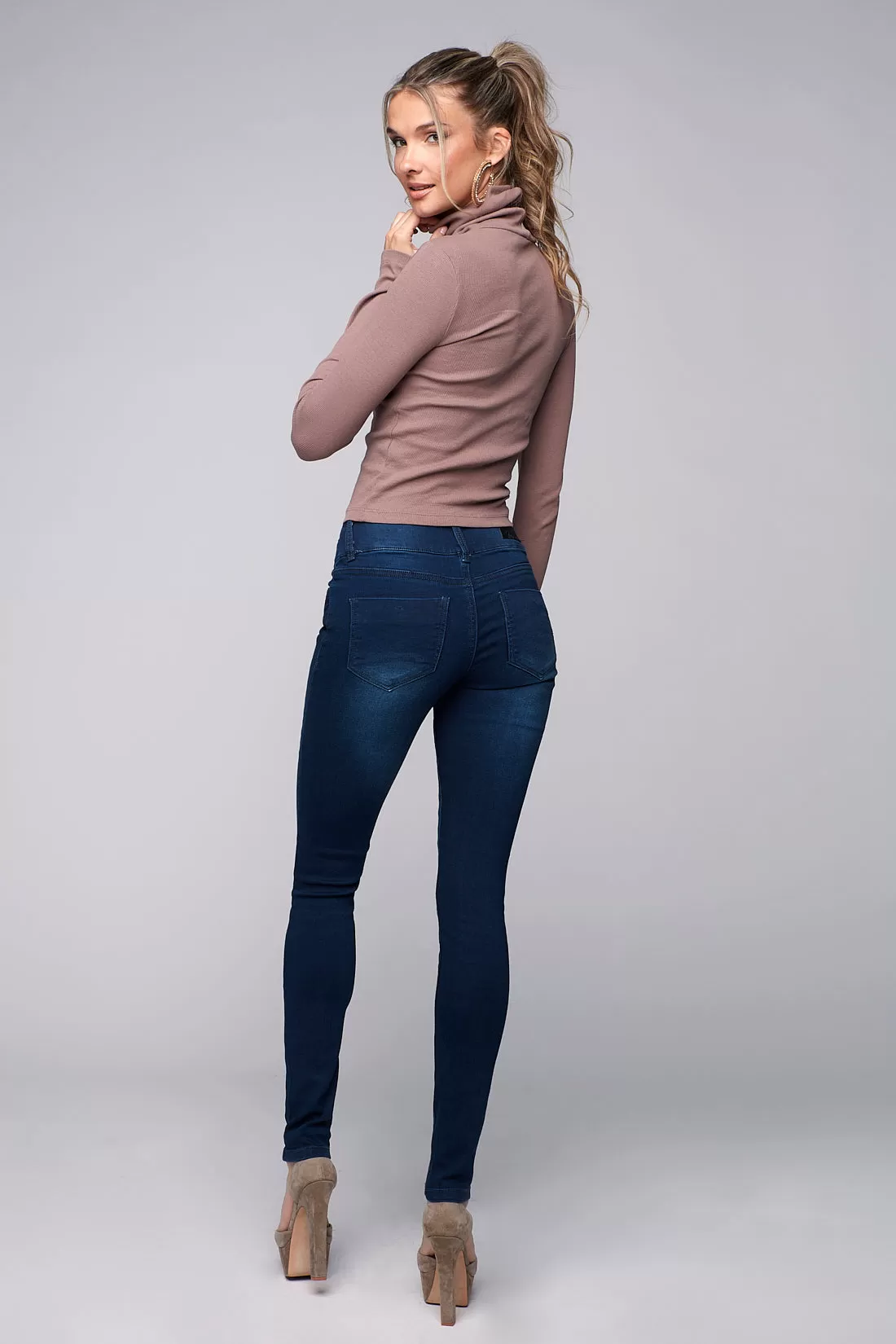 OLIVIA - Pull-On Jeggings - Tinted Dark Indigo Rinse