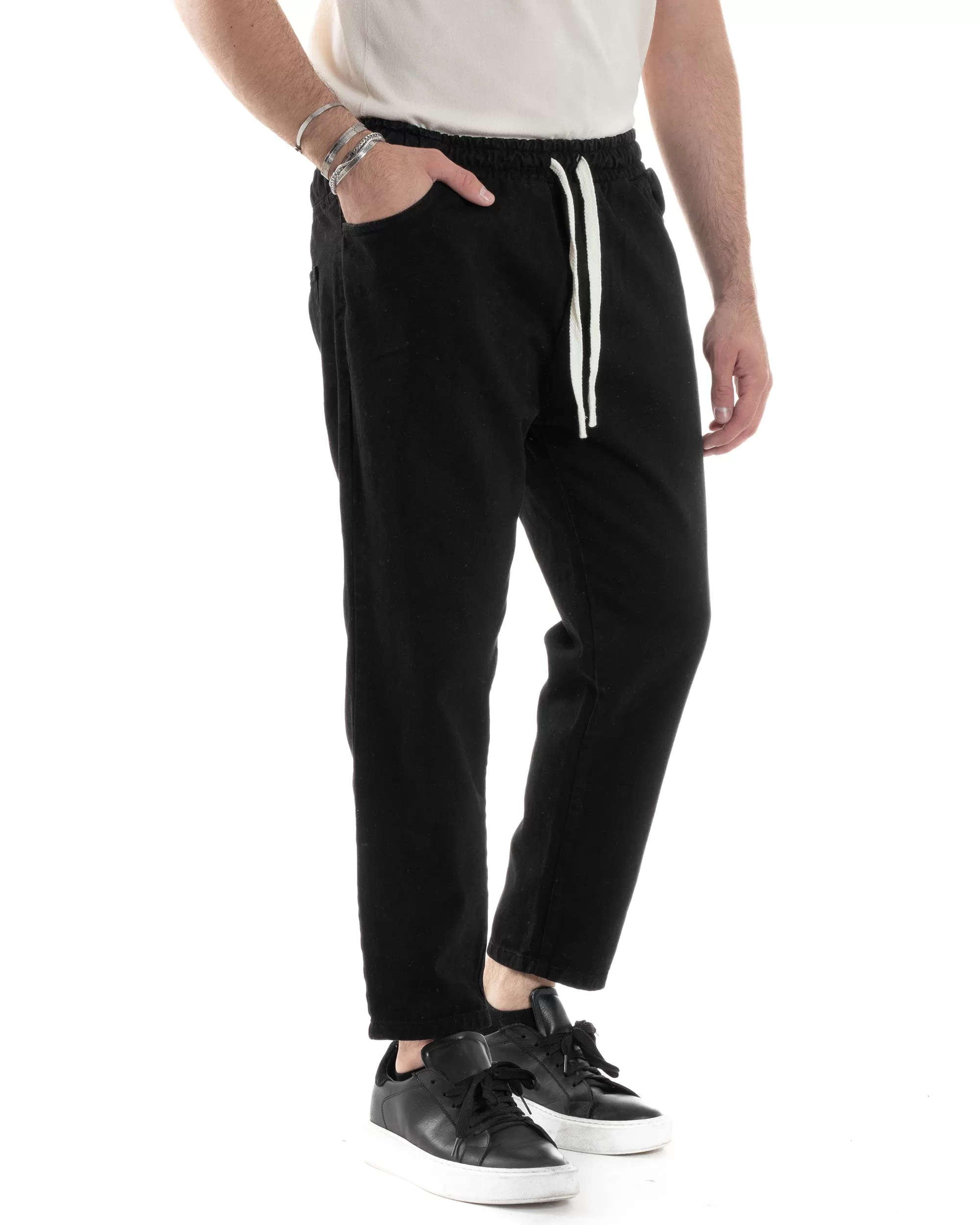 Pantaloni Jeans Uomo Regular Fit Pantalaccio Semplice Jogger Tinta Unita Nero GIOSAL-JS1026A