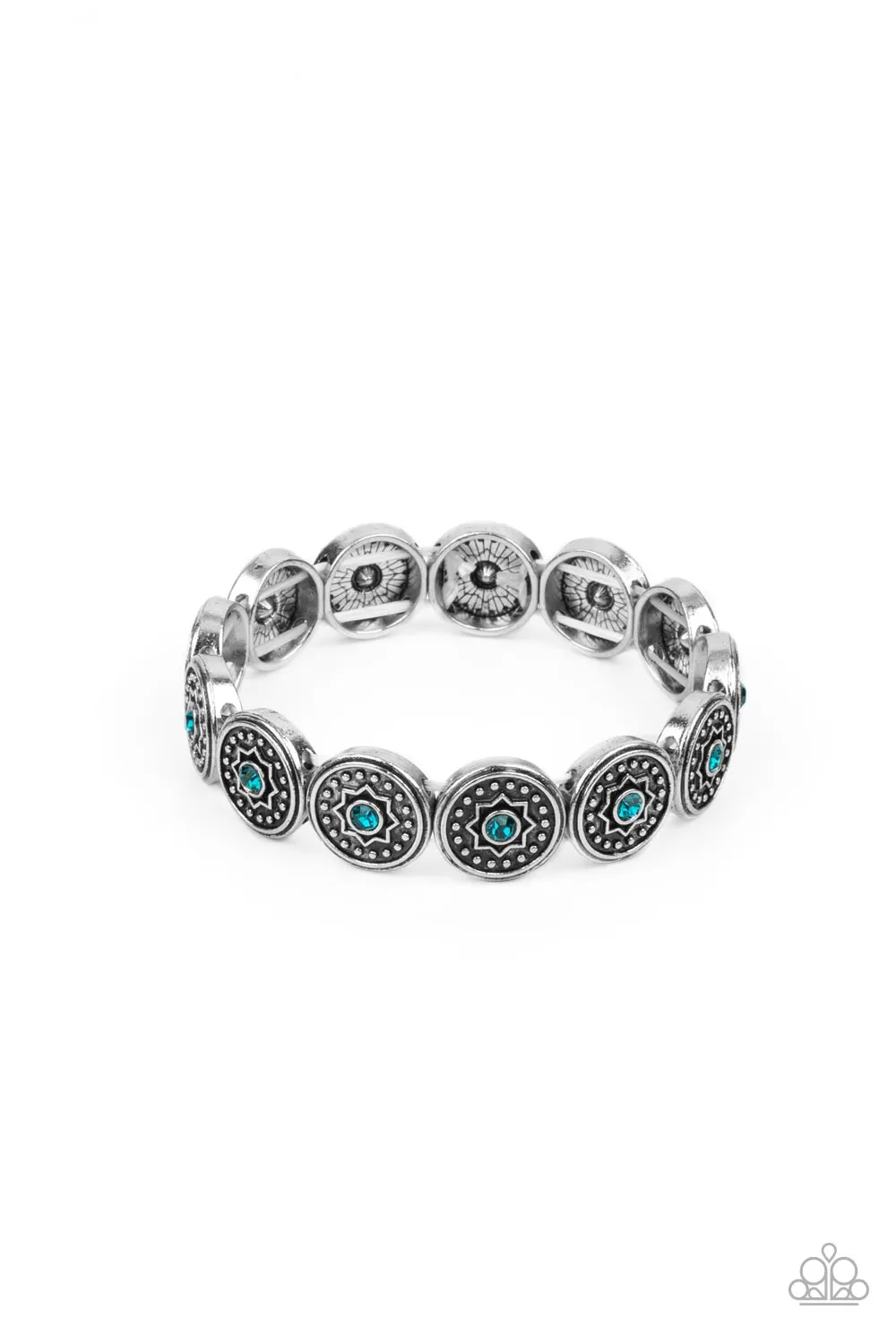 Paparazzi Colorfully Celestial - Blue Rhinestone with Silver Frame Stretchy Bracelet