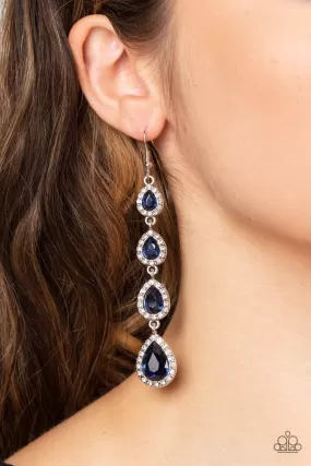 Paparazzi Confidently Classy - Blue Teardrop With White Rhinestone Dainty Earrings