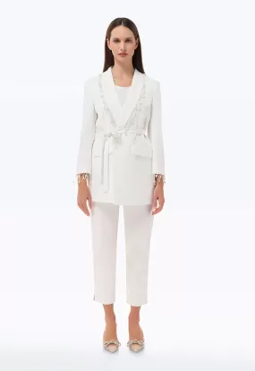 Pearl Embellished Blazer With Flap Pockets