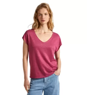 Pepe Jeans short sleeve relaxed linen shirt Lottie PL505821 363 pink