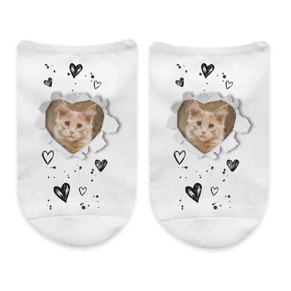 Photo No Show Socks Custom Printed  with a Heart Design