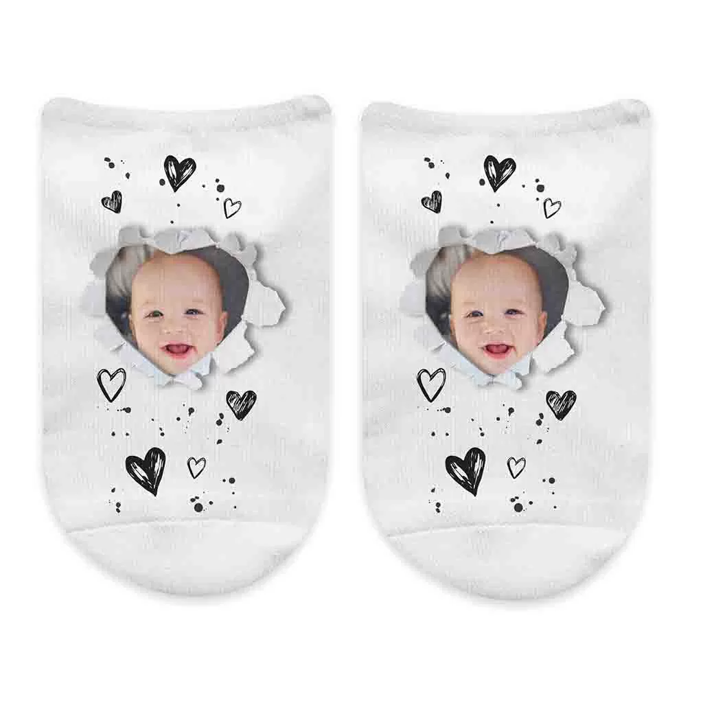 Photo No Show Socks Custom Printed  with a Heart Design