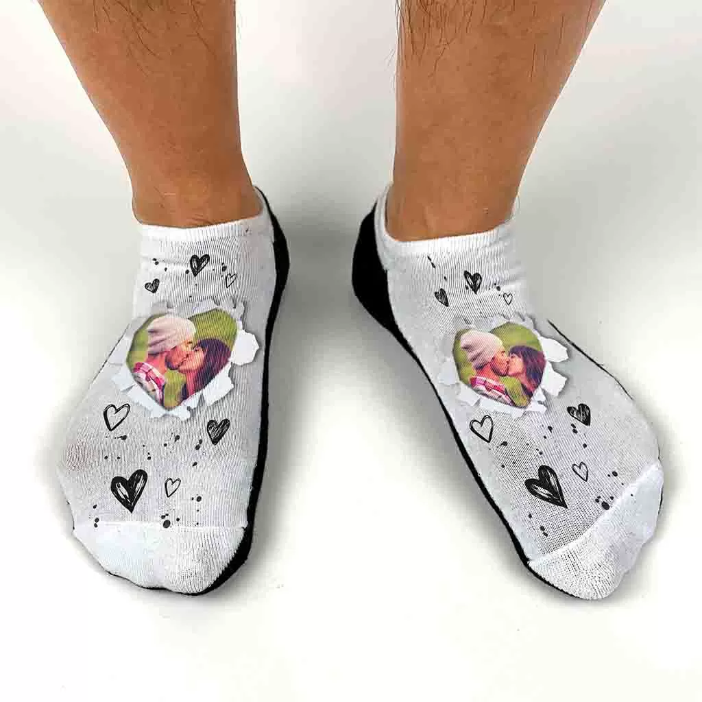 Photo No Show Socks Custom Printed  with a Heart Design