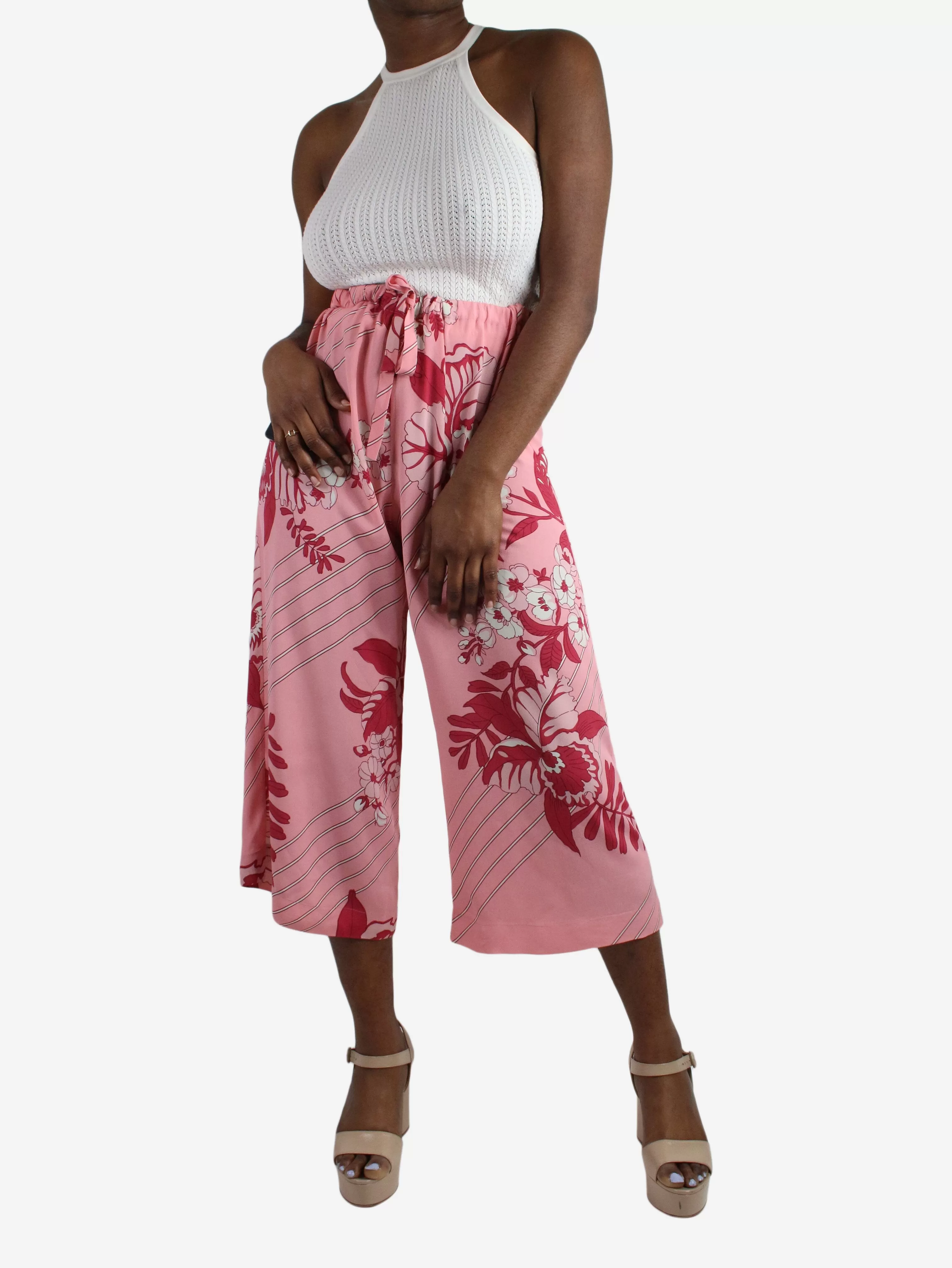 Pink foral print silk-blend culottes - size IT 46