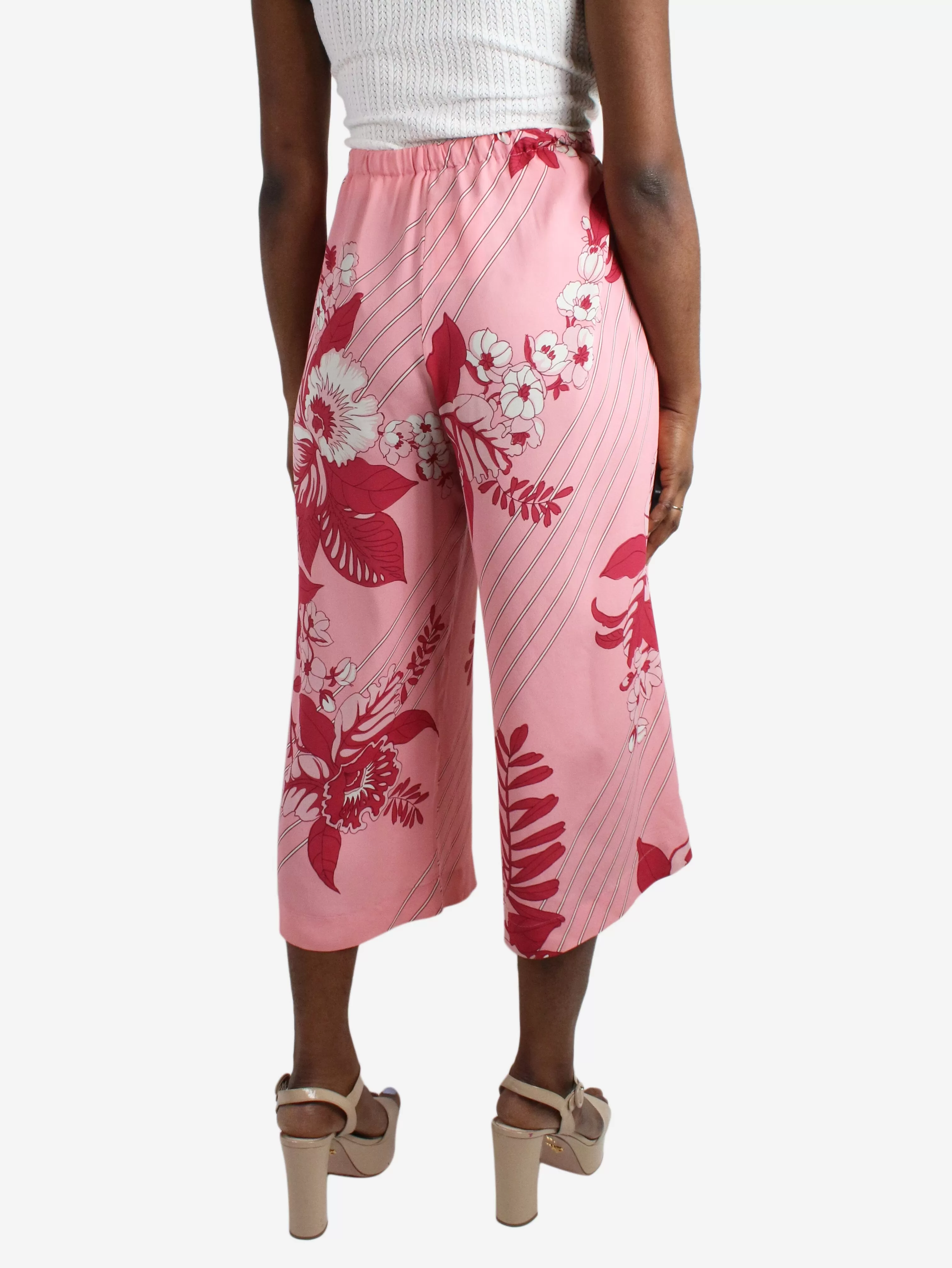 Pink foral print silk-blend culottes - size IT 46