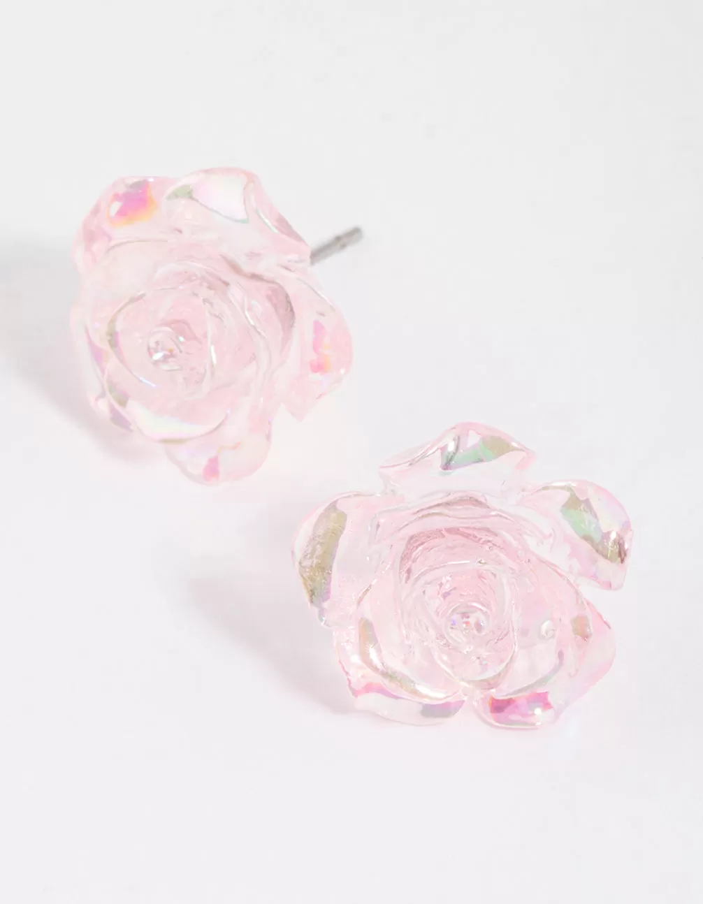 Plastic Pink Rose Bloom Stud Earrings