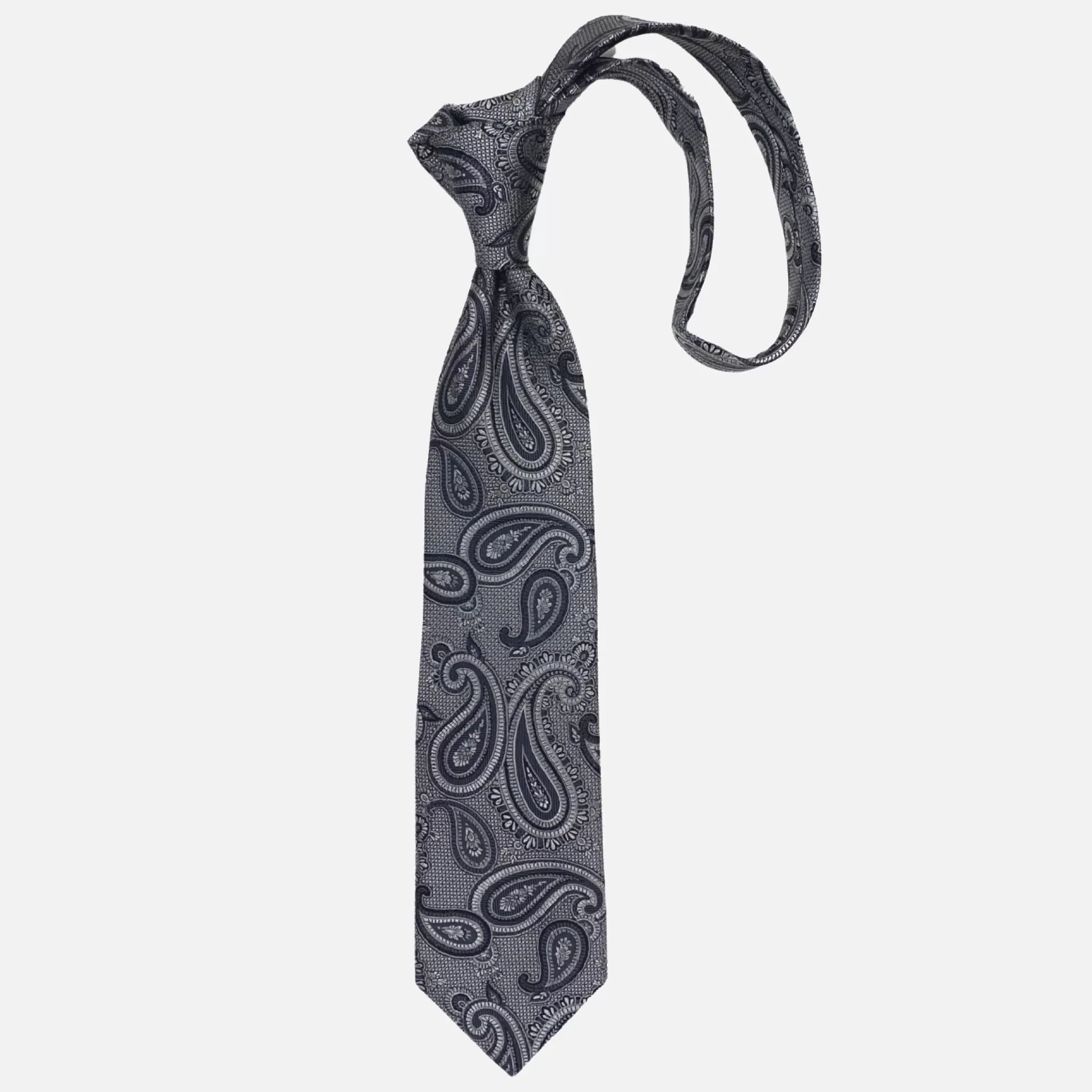 Premium Silk Necktie by JZ Richards - Silver Paisley Elegance, Handmade in the USA