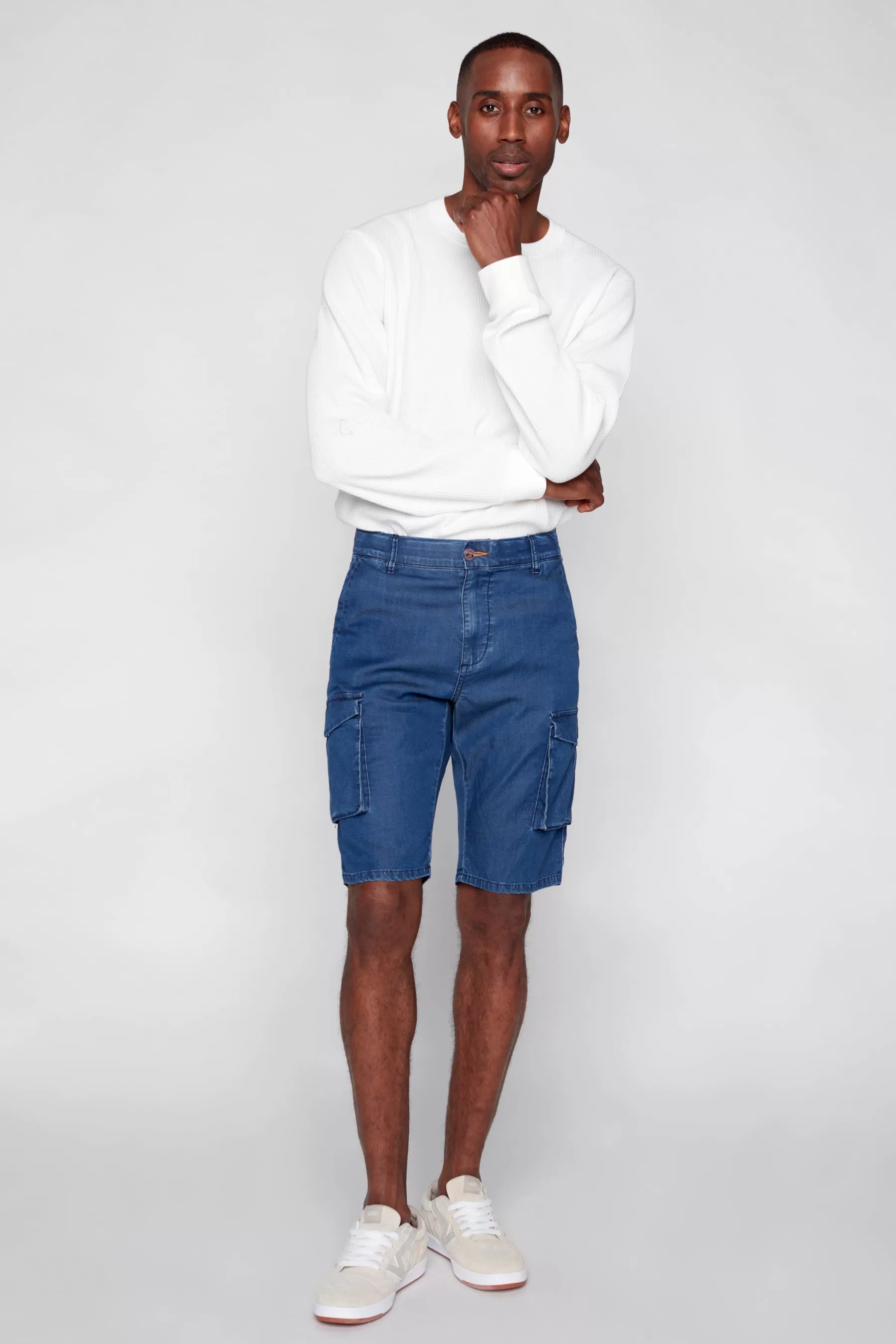 PRESLEY - Zip Front Cargo Shorts - Indigo