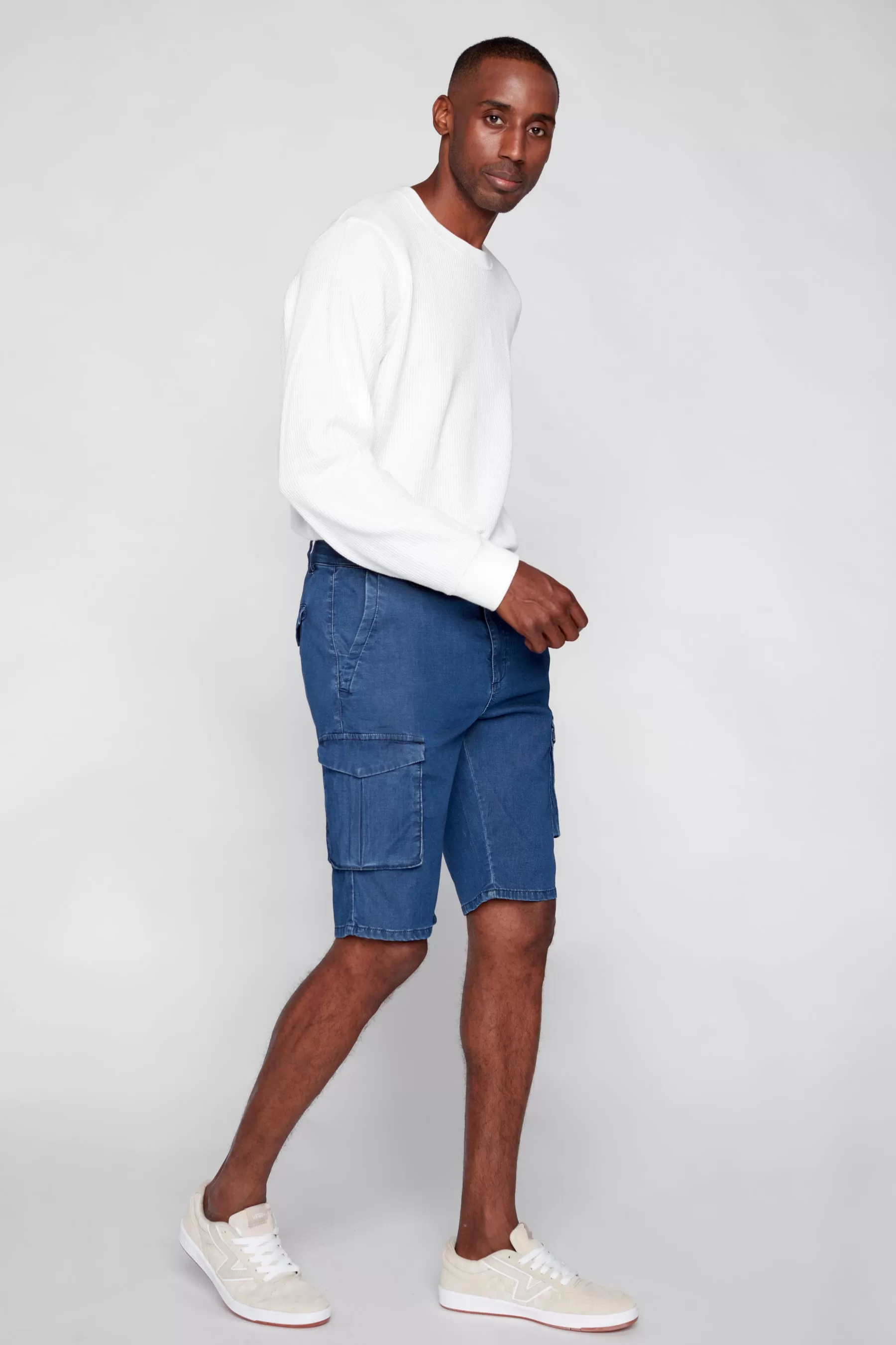 PRESLEY - Zip Front Cargo Shorts - Indigo