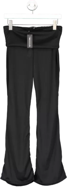 PrettyLittleThing Black Marl Fold Over Waist Flared Trousers UK 10