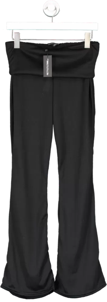 PrettyLittleThing Black Marl Fold Over Waist Flared Trousers UK 10