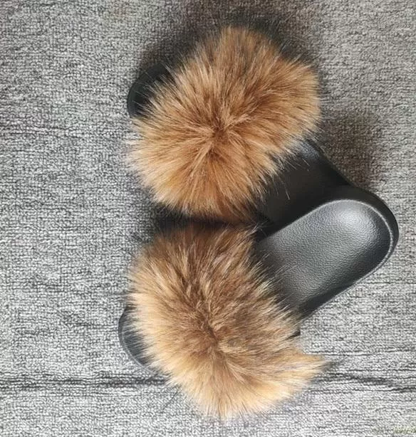 Raccoon Fur Flip Flops