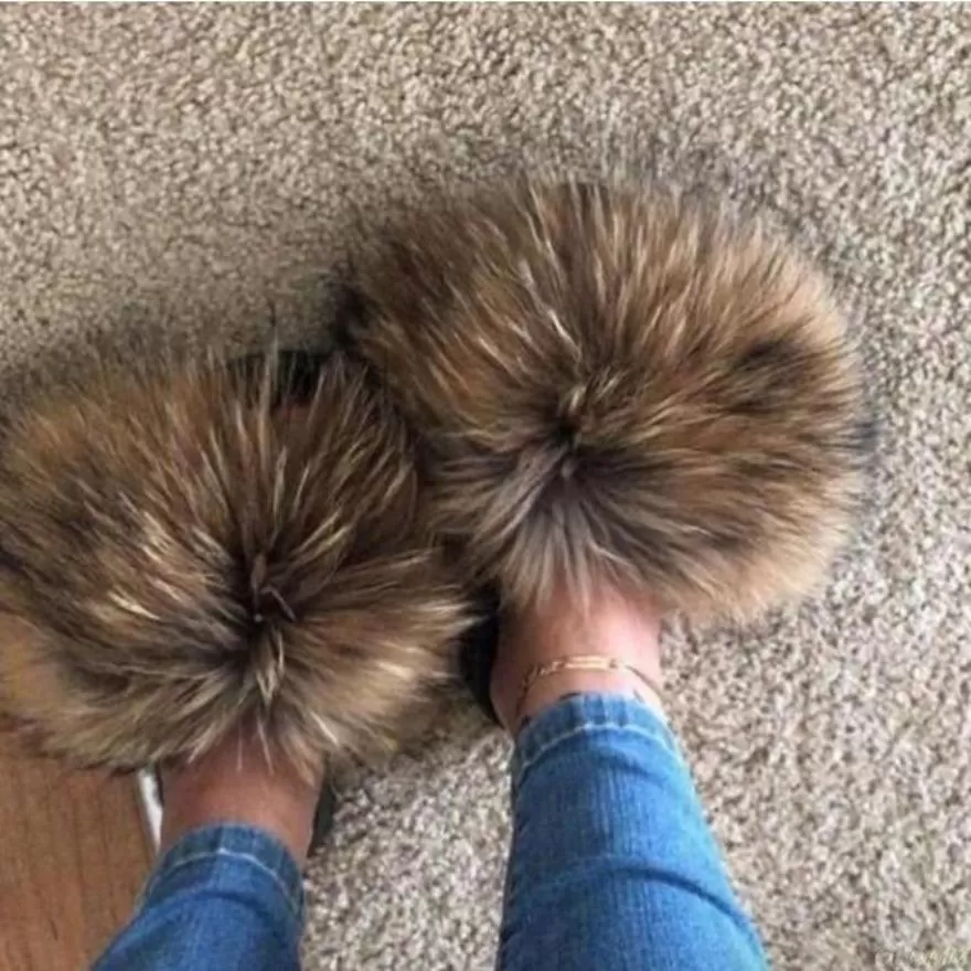 Raccoon Fur Flip Flops