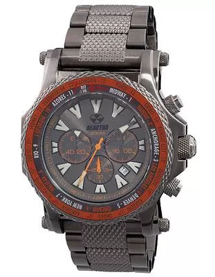 Reactor Proton World Time Mens Chrono - Gunmetal-Tone Dial&#44; Case & Bracelet