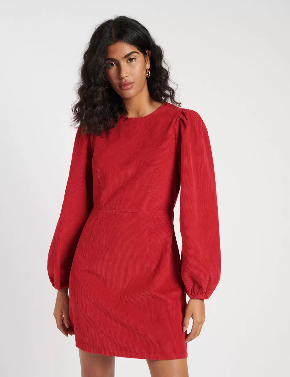 Red Cord Balloon Sleeve Patras Mini Dress