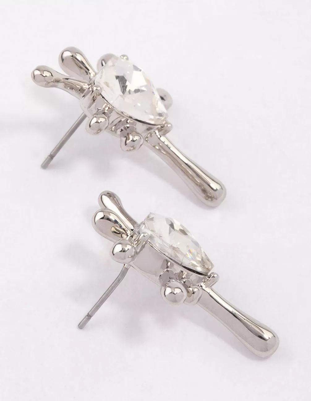 Rhodium Heart Splash Stud Earrings