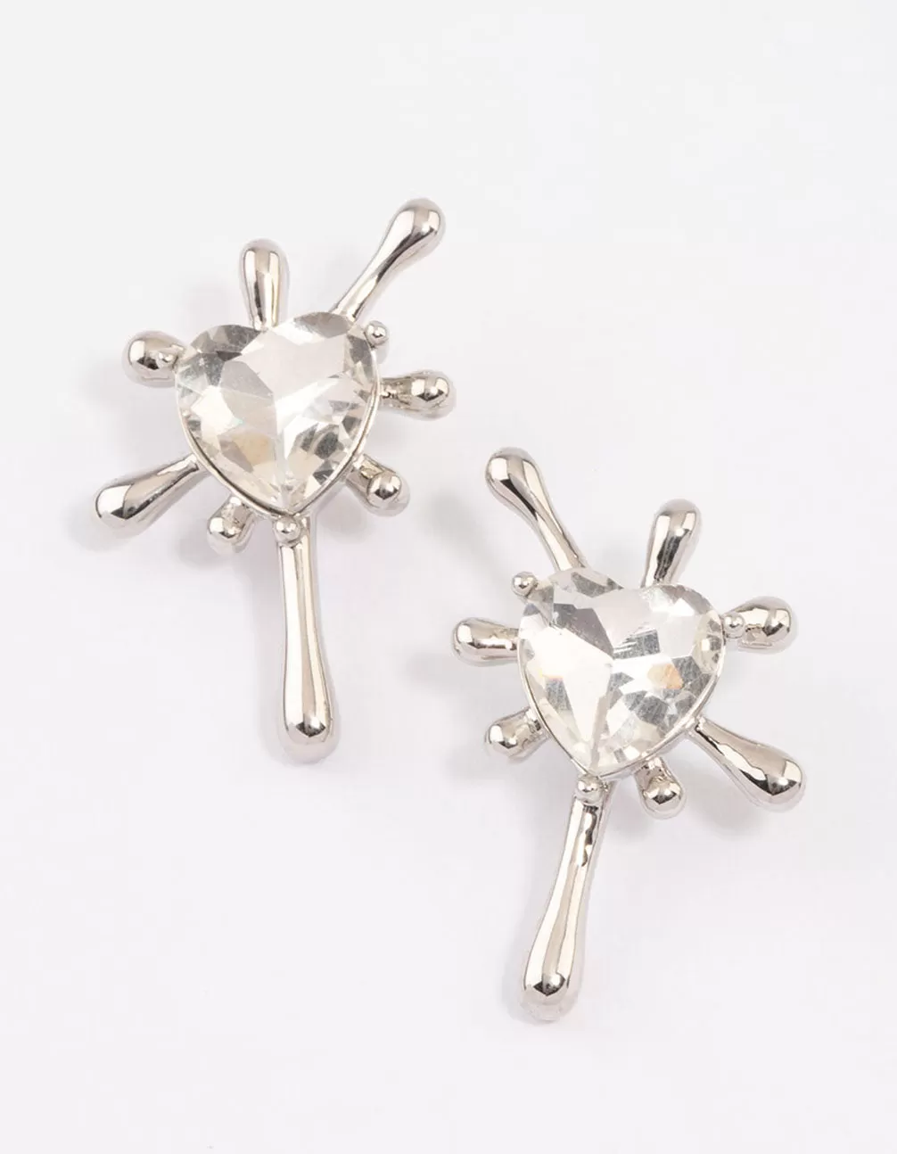 Rhodium Heart Splash Stud Earrings