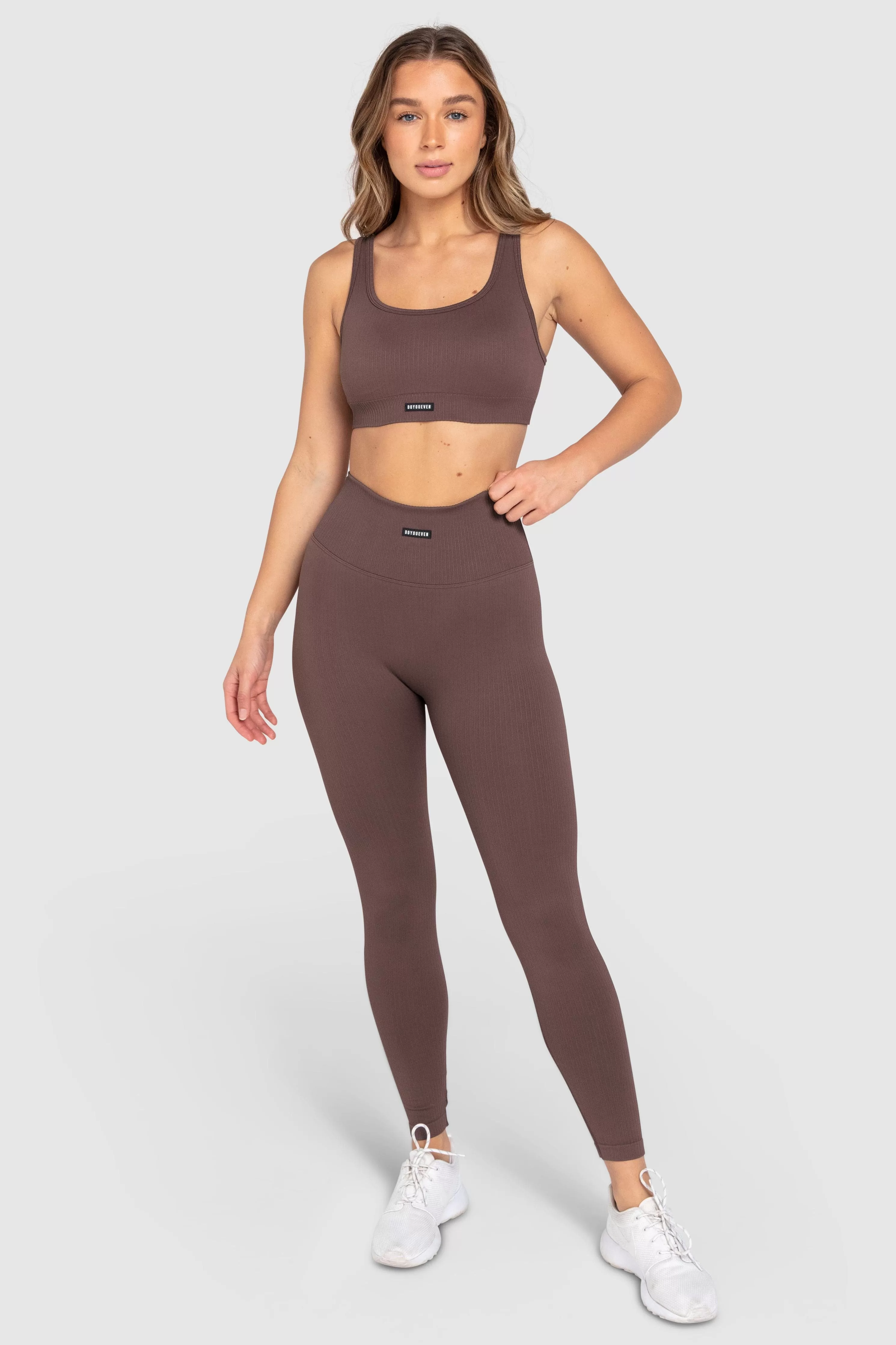 Ribbed Seamless Leggings - Espresso Brown