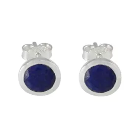 Riyo Appealing Sterling Silver Earring For Wife Lapis Lazuli Earring Bezel Setting Blue Earring Stud Earring