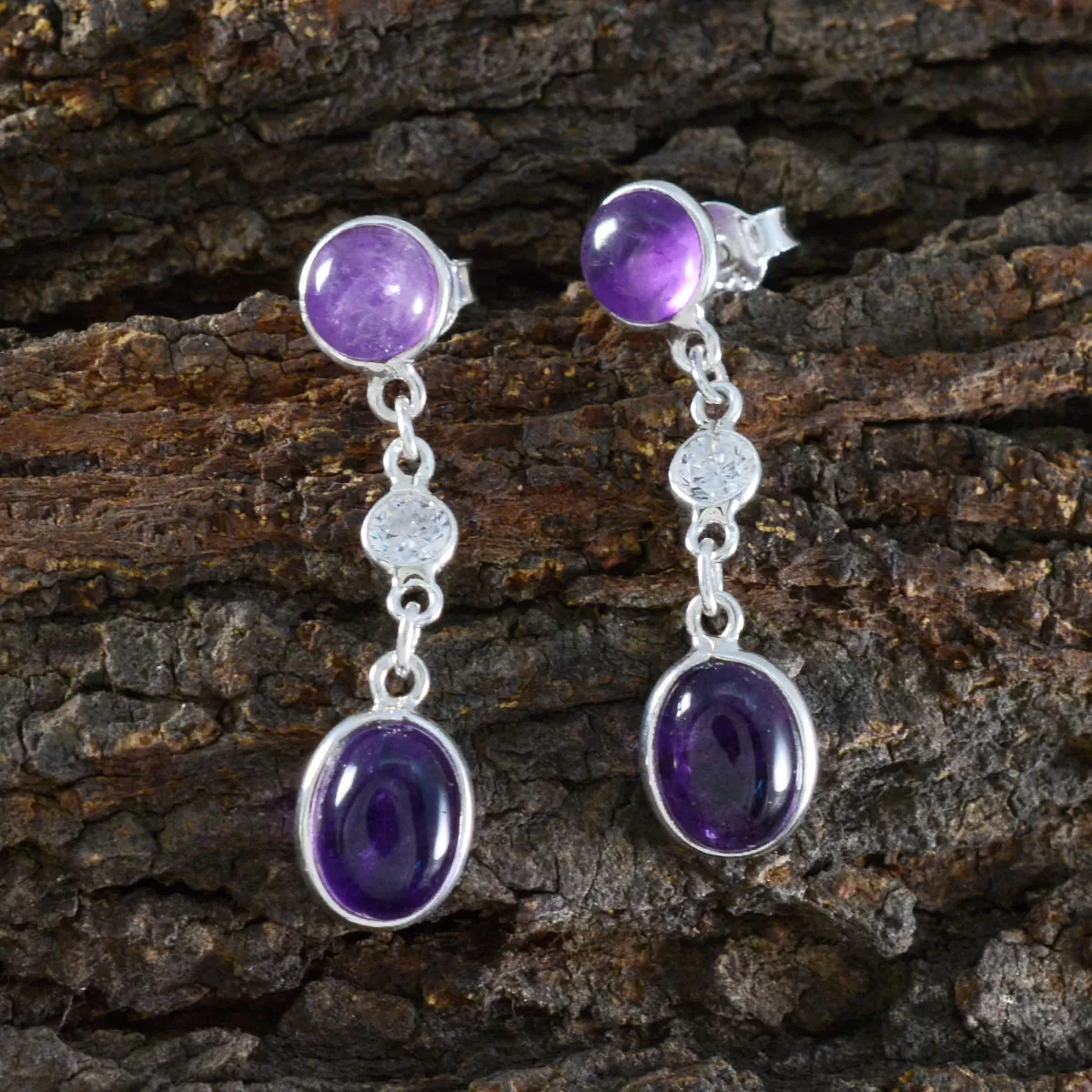 Riyo Cute 925 Sterling Silver Earring For Damsel Amethyst Earring Bezel Setting Purple Earring Stud Earring