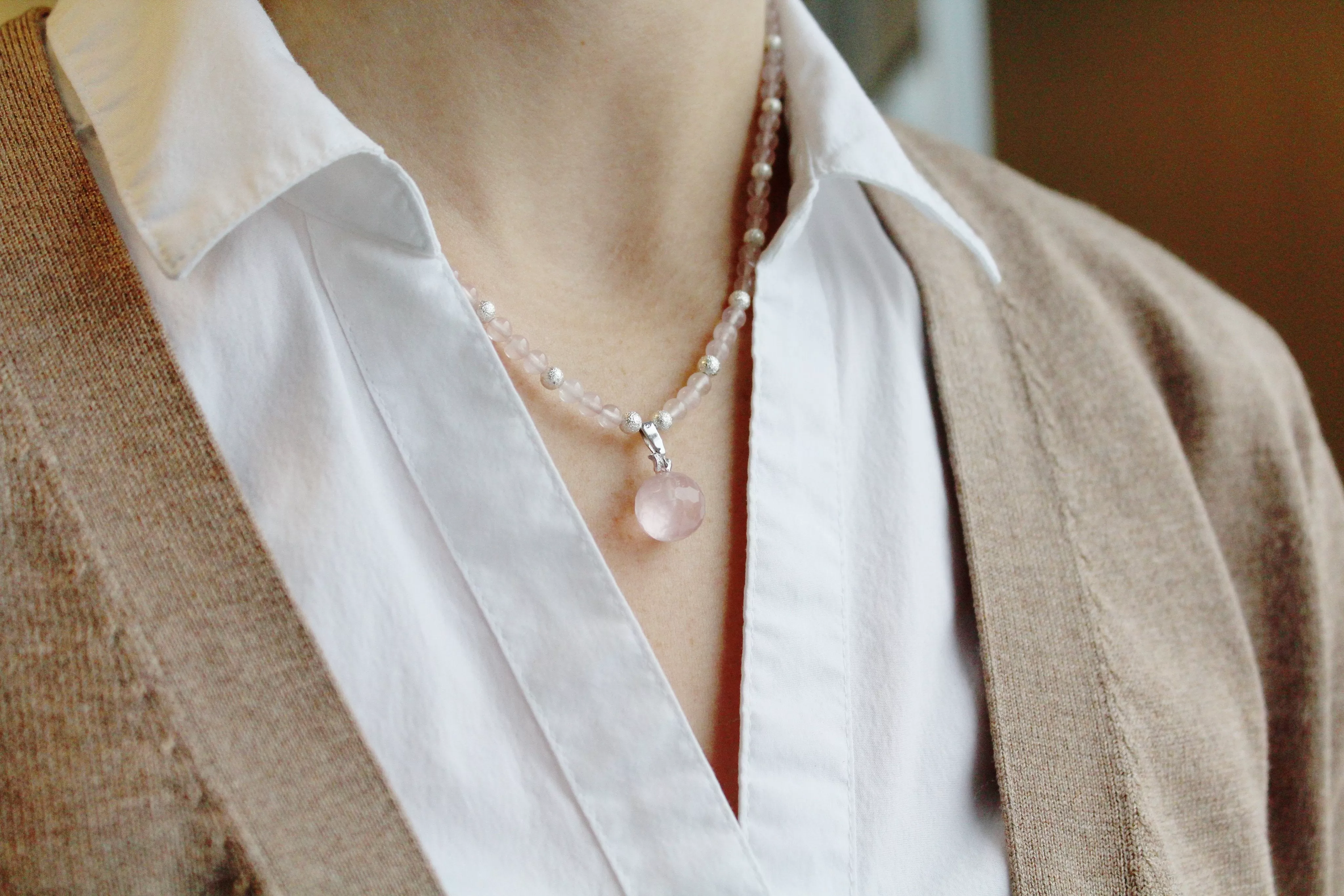 Rose Quartz Apple Pendant Necklace