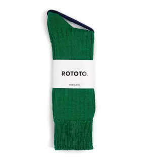 RoToTo Linen Cotton Ribbed Crew Socks: Green