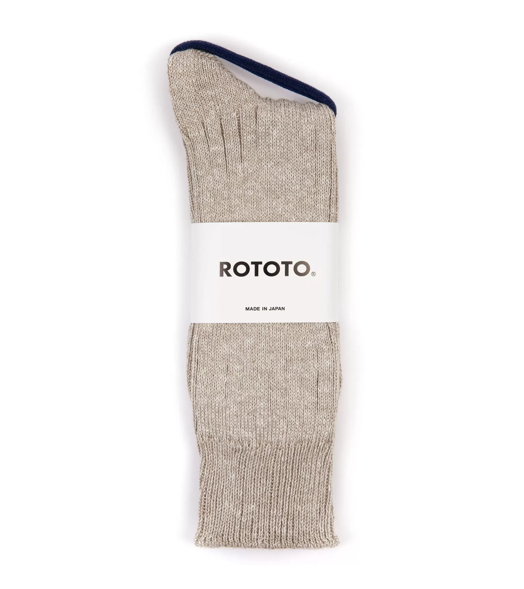 RoToTo Linen Cotton Ribbed Crew Socks: Greige