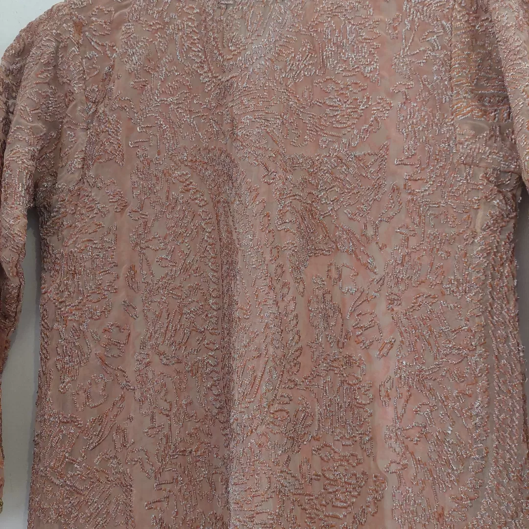 Sana Safinaz Beige & Coral Embroidered Cotton-net Kurta | Gently used |