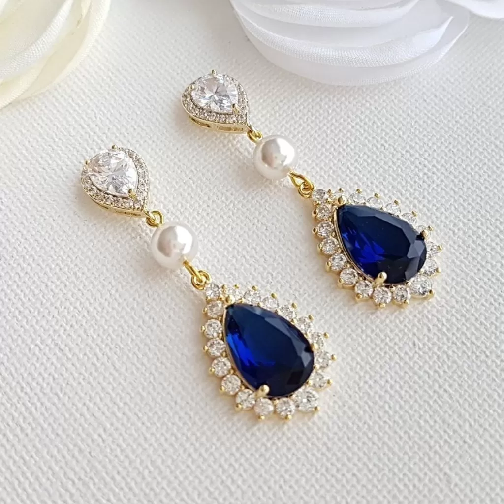 Sapphire Blue Drop Earrings Rose Gold- Aoi