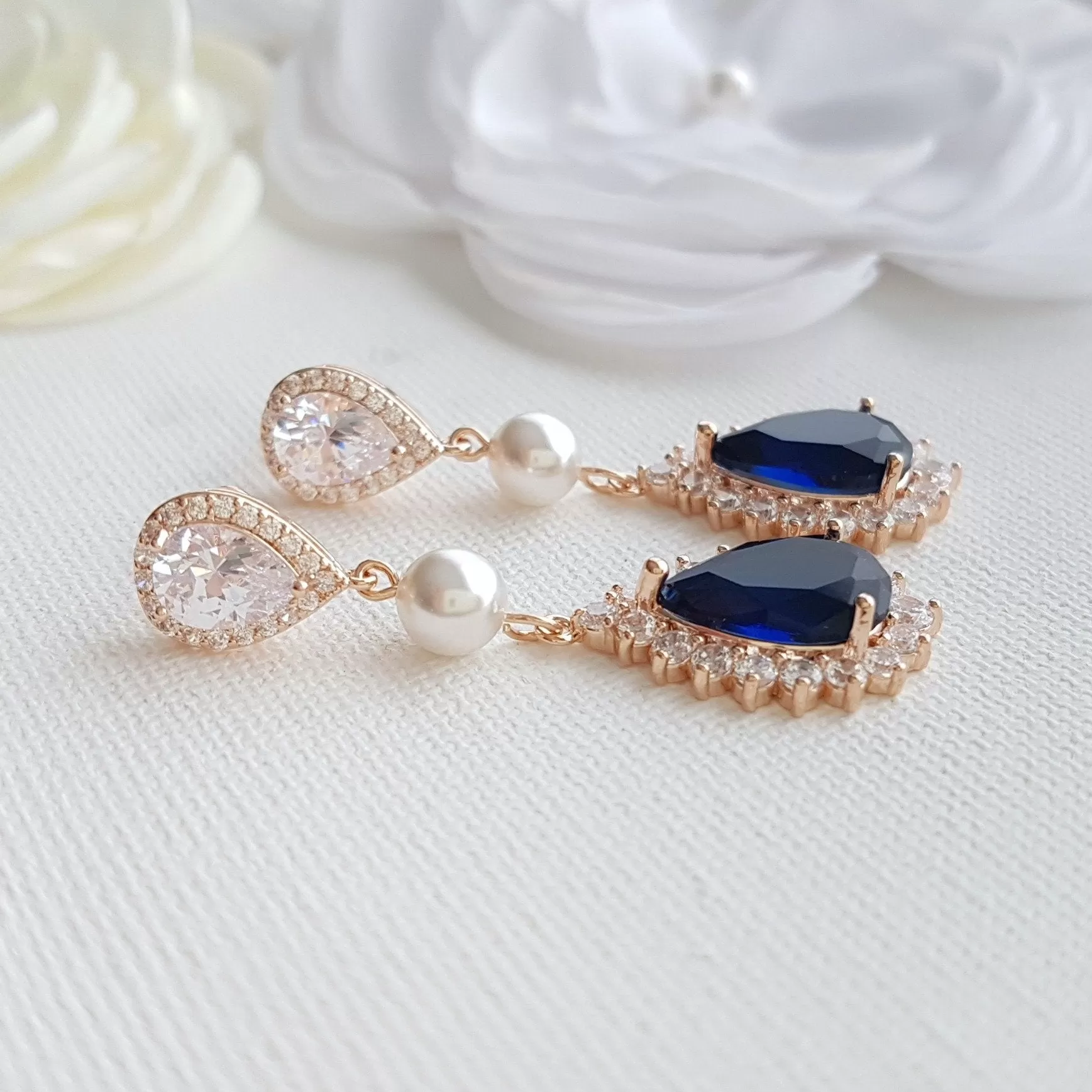 Sapphire Blue Drop Earrings Rose Gold- Aoi