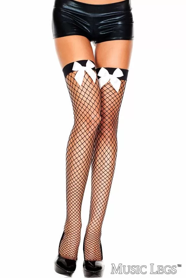 Satin Bow Fishnet Thigh Hi