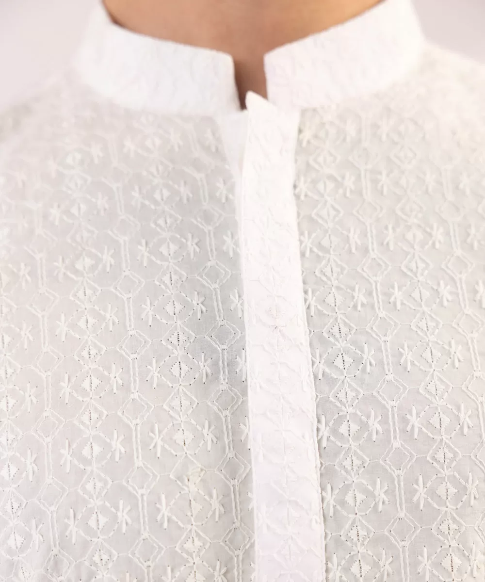 Schiffli Embroidered Cotton Kurta