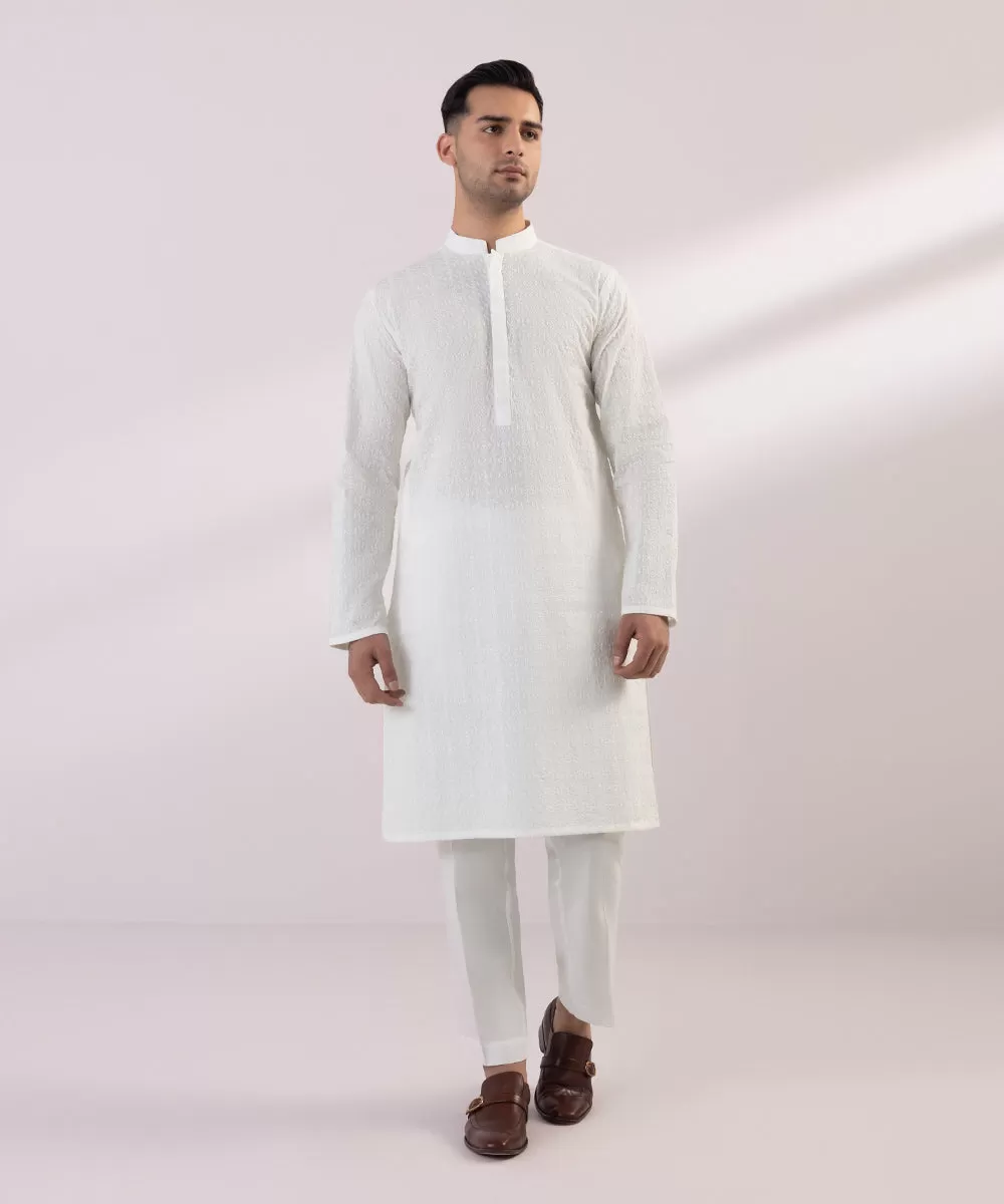 Schiffli Embroidered Cotton Kurta