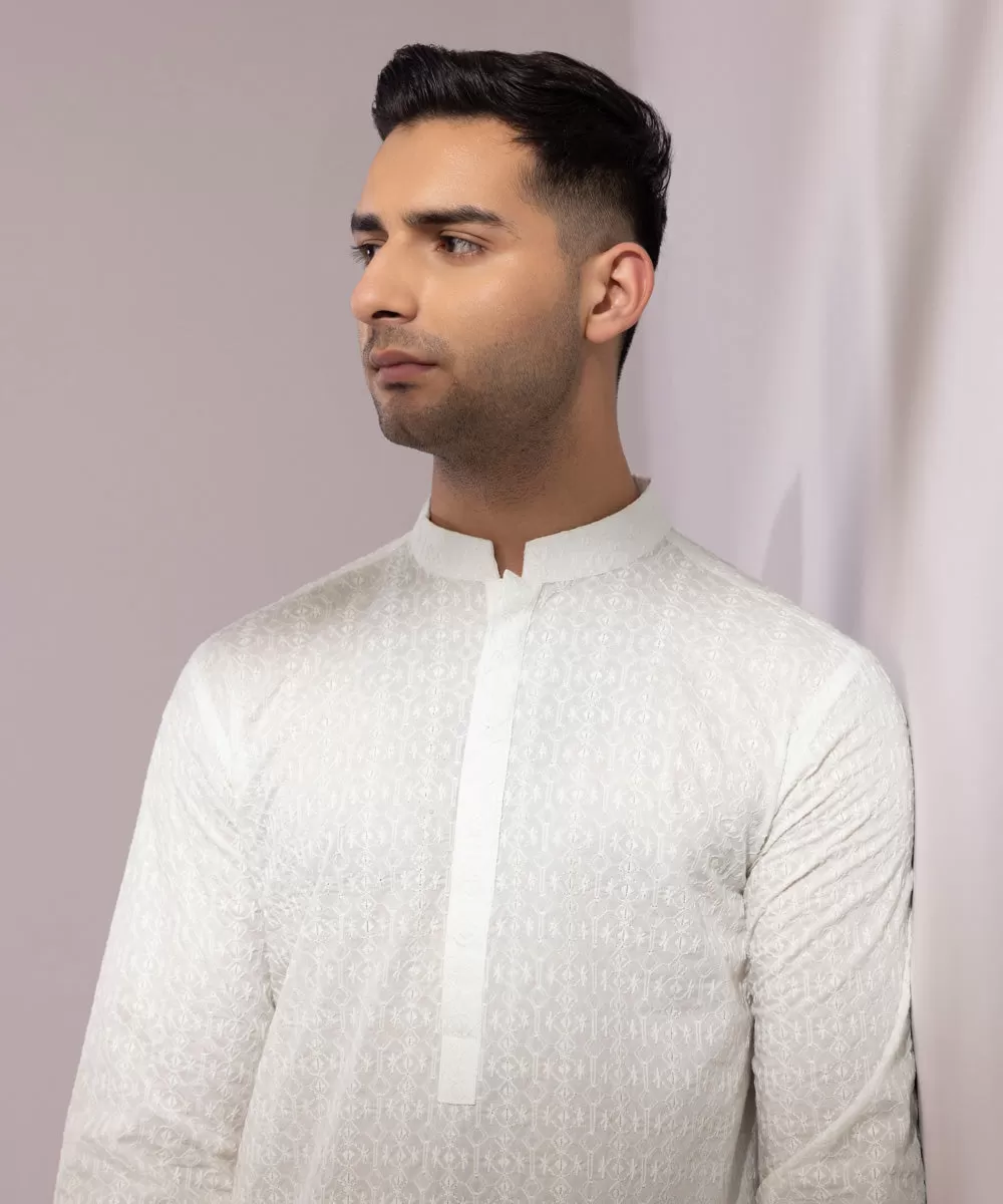 Schiffli Embroidered Cotton Kurta