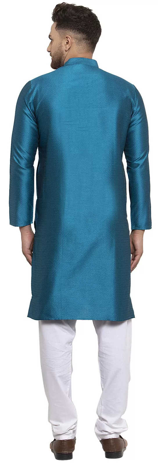 Self Design Men's Kurta pajama Evening Wear India Apparel (Blue)