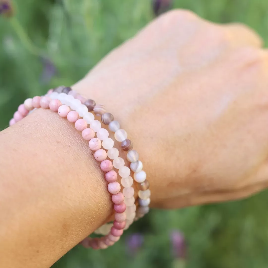 “Self-Love” Botswana Agate Rose Quartz and Rhodonite Bracelet Set