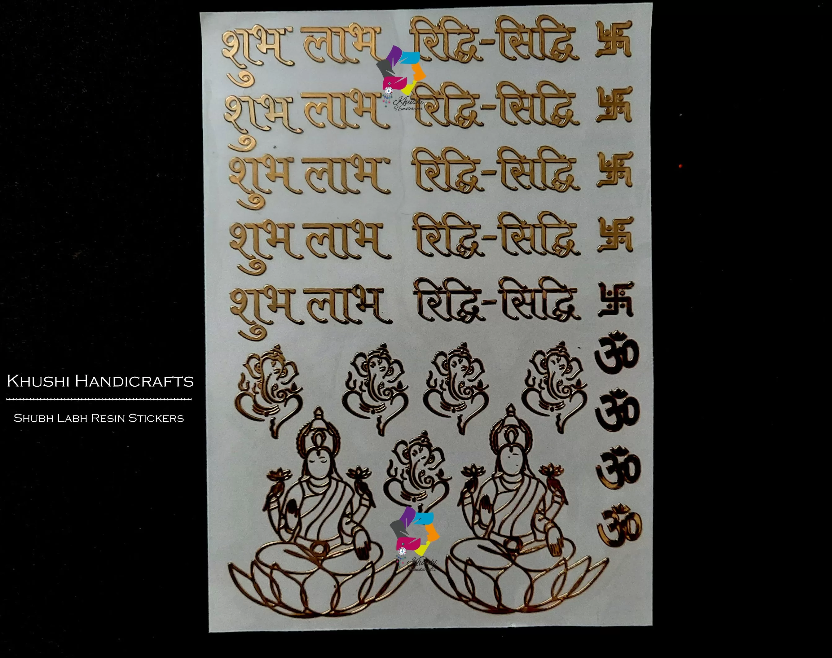 Shubh Labh Ganesha Lakshmi Om Metal Resin Stickers