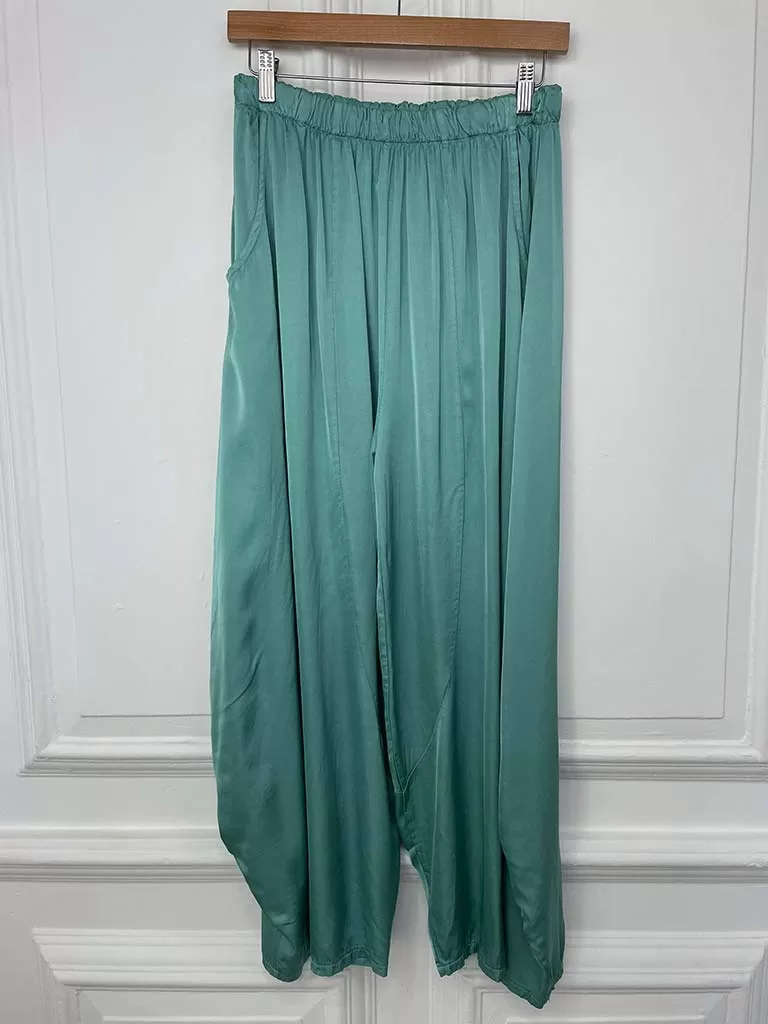 Silk Feel Cocoon Trousers - Sea Green