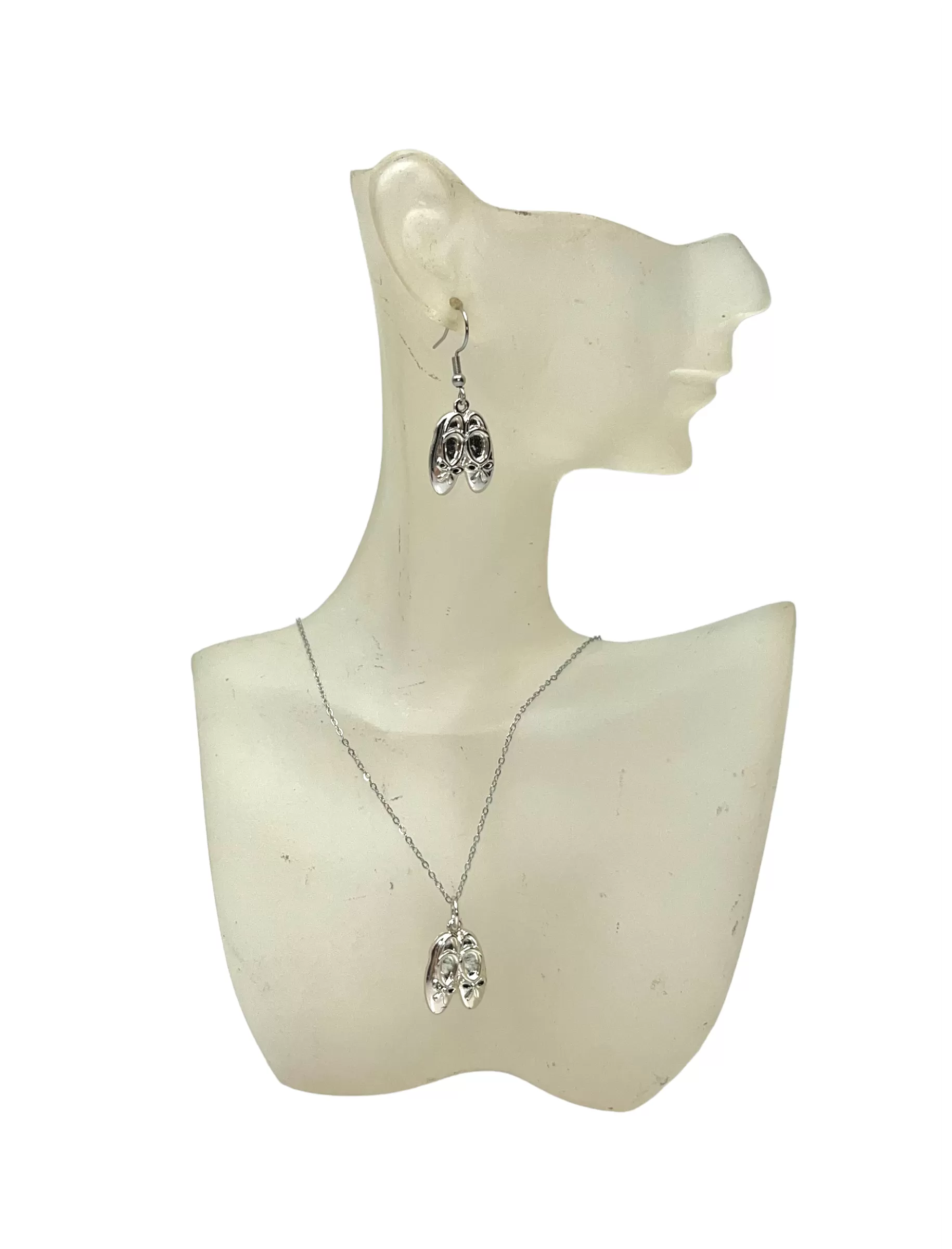 Silver Ballet Shoe Charm Necklace and Earrings Set | A Delicate and Elegant Gift for Dancers and Ballet Lovers