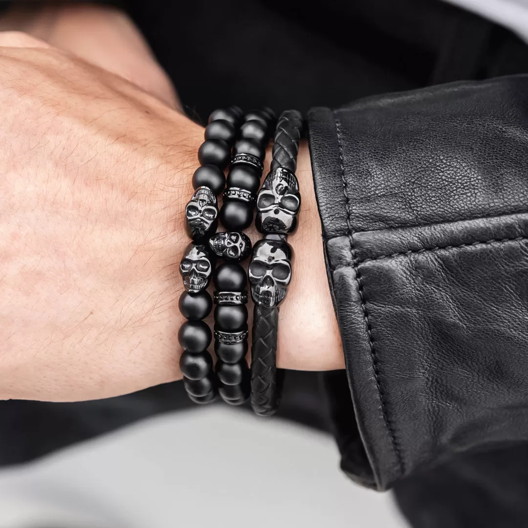 SkeletonHD Black Skull Leather Bracelet