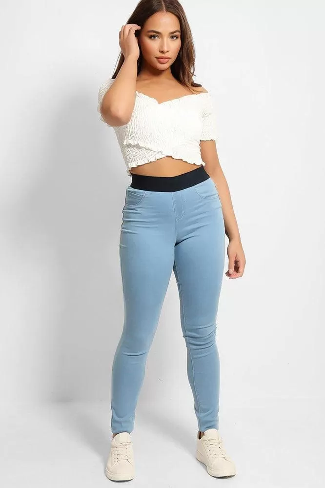 Sky Blue Elastic Waistband Denim Jeggings