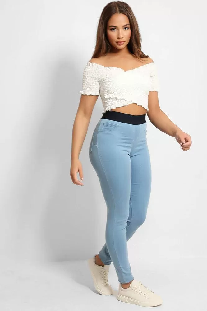 Sky Blue Elastic Waistband Denim Jeggings