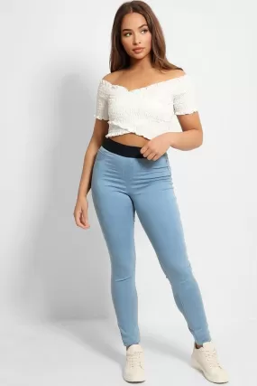 Sky Blue Elastic Waistband Denim Jeggings