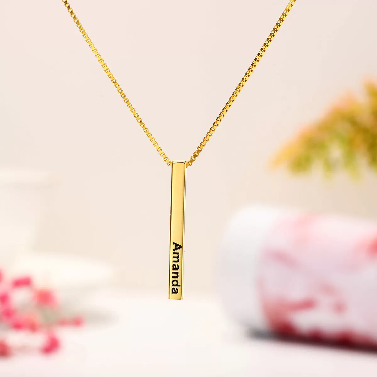 Slender Engraved 3D Bar Name Necklace