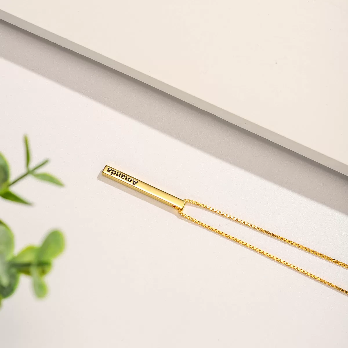 Slender Engraved 3D Bar Name Necklace