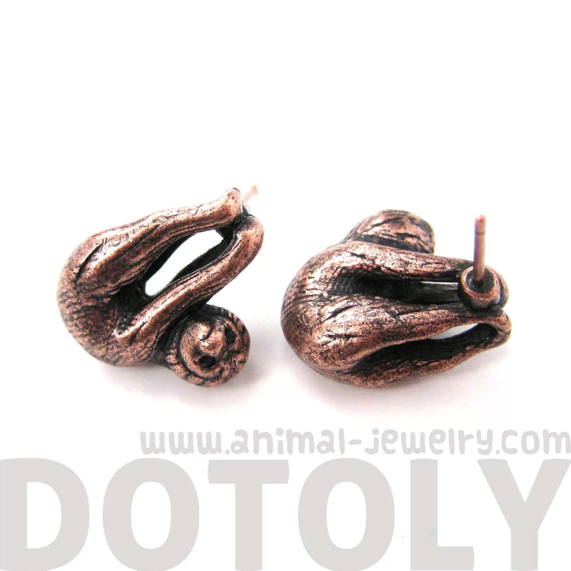 Sloth Clinging Onto Your Ears Shaped Animal Stud Earrings in Copper | DOTOLY